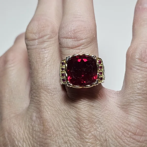 Authentic Michael Valitutti Red Quartz & Rubies Ring Sterling Silver & 18k Sz 6! - Picture 6 of 6